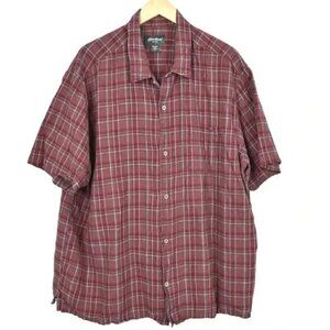 Vintage Eddie Bauer Linen Blend Plaid Short Sleeve Shirt Button Down Size XXL